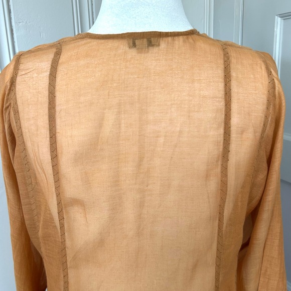 Nadia Boyer Vidal Women XL Embroidered Split Neck Tunic Dress Carmel Long Sleeve - Picture 7 of 13